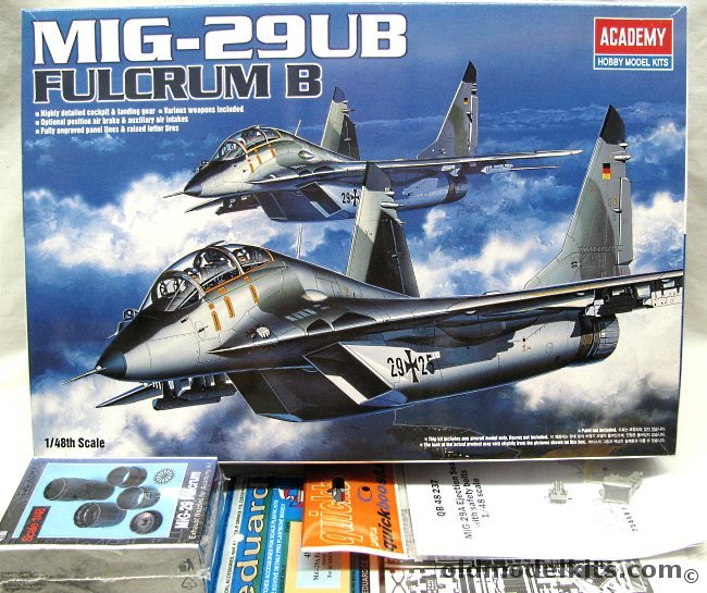 Academy 1/48 Mig-29UB Fulcrum B + Eduard PE + QuickBoost Seat + Aires Exhaust - Soviet / Luftwaffe / Yugoslavian Air Force, 2119 plastic model kit